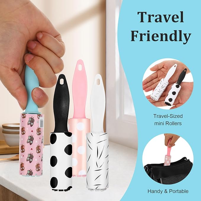 40 Pcs Mini Lint Roller for Travel, Small Lint Roller Travel Size with 30 Sheets Each, Compact & Portable for Pet Hair, Clothes, Furniture, Car Interior, 5.9 x 1.18 inches