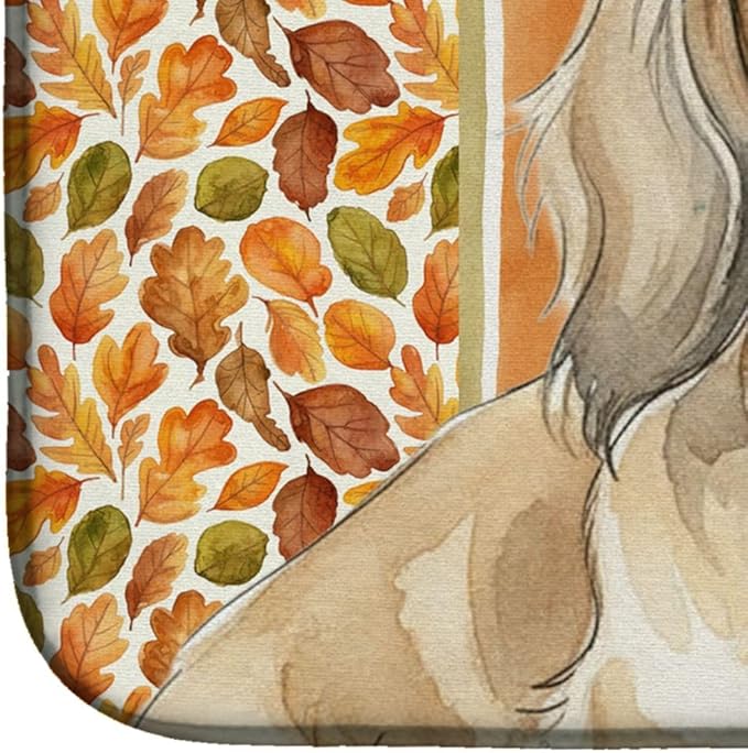 Caroline's Treasures Longhaired Cream Dachshund Heirloom Fall Dish Drying Mat Absorbent Dish Drying Mat Pad for Kitchen Counter Dish Drainer Mat for Countertop, 14 x 21", Multicolor