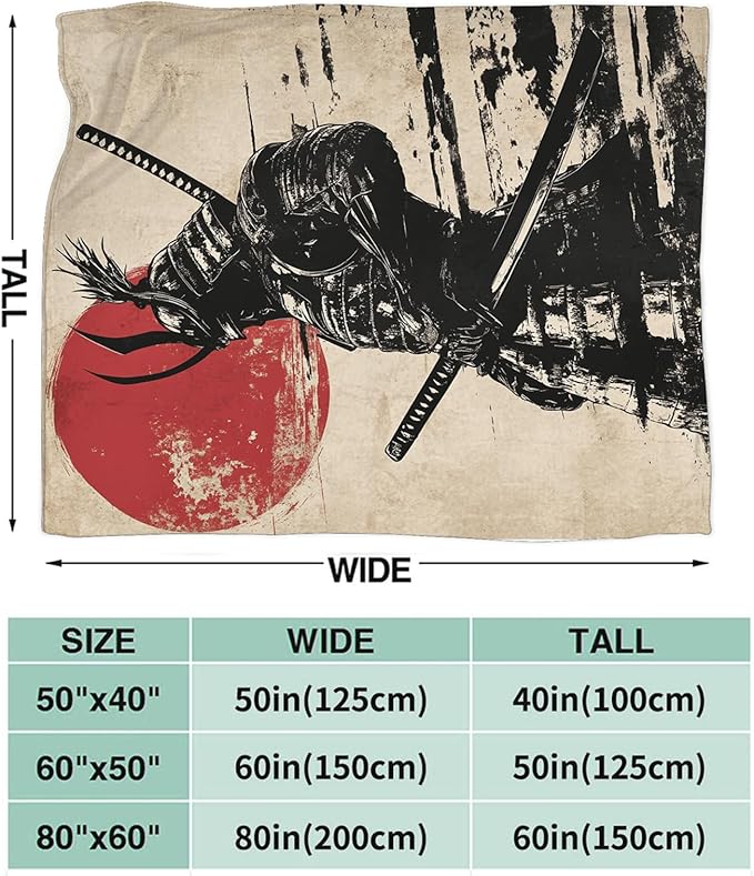 Tijuboni Japanese Samurai Throw Blanket Japanese Warrior Gifts for Men Women Girls Boys Kids Adults Soft Flannel Fleece Blanket for Couch Sofa Bed Home Decor 50"x60"