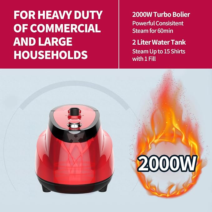Upright Steamer for Clothes 1350W Turbo Boiler Standing Garment Steamer 1.6L Water Tank 1h Continuous Steam Flat&Hanging Ironing Double Retractable Rod 10 Modes 30s Fast Preheat for all Fabrics (RED)