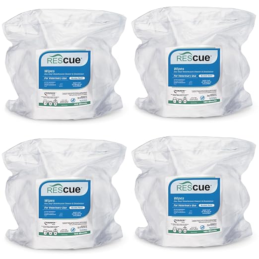 REScue One-Step Disinfectant Cleaner & Deodorizer Wipes for Vet Use – Cleaner for Kennels, Litter Boxes, Vet Offices, Pet Grooming Surfaces – Extra Large Wipes, 160-Count Bucket Refill (4 Pack)