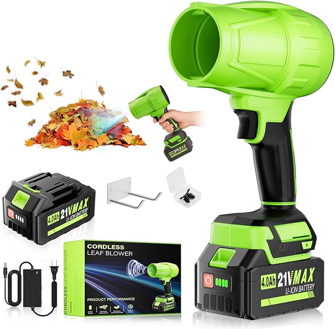 Portable Electric Cordless Leaf Blower – 400000RPM Handheld Blower with 4.0Ah Batteries & Charger, Variable Speed Lightweight Air Duster for Snow, Lawn, Patio & Dust Cleaning, Green