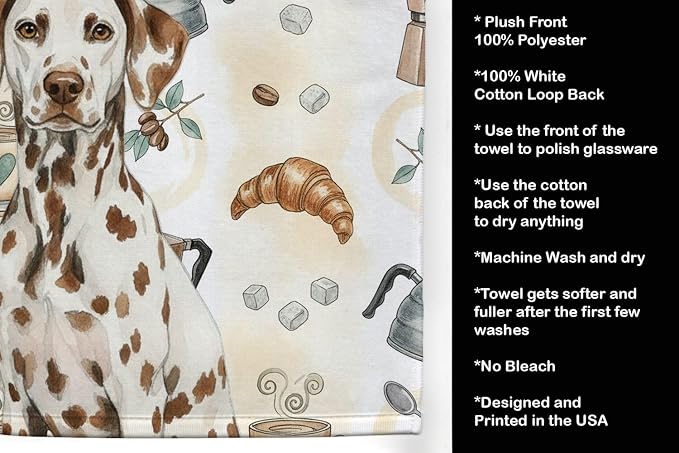Caroline's Treasures Liver Dalmatian Coffee Bar Kitchen Towel Velour Plush Front and Cotton Loop Back Machine Washable
