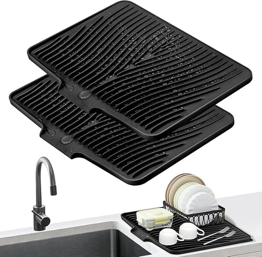 Silicone Dish Drying Mat for Kitchen Counter, Dish Drying Pad, Non-Slip Drain Pad with Built-in Drain, Heat Resistant Stone Drying Mat