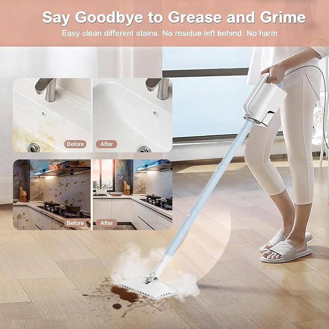 6-in-1 Steam Mop, 1200W Rotated Steam Cleaner for Home, 2 Modes, 400ML Removable Tank, 23FT Power Cord, 2 Pads, Multi-Surface Steamer for Hard Floor, Laminate Floor, Tiles Cleaning (Peacock Blue)
