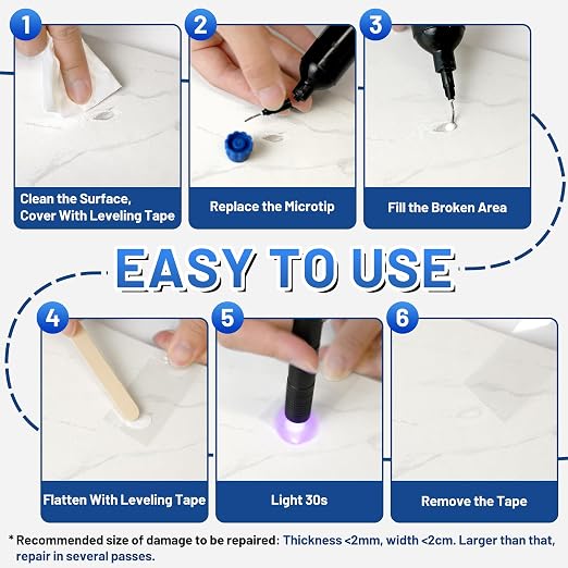 Quartz Countertop Repair Kit 1.7fl.oz / 50ml - 30s Fast Curing DIY Fix Quartz Chip Repair Kit for Cracks Holes & Scratches on Granite Marble Acrylic Fiberglass Porcelain & Corian Surfaces (White)