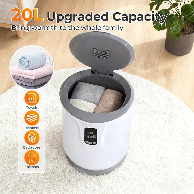 Towel Warmer Bucket, 20L Hot Towel Warmers for Bathroom With Adjustable Timer & Temperature, Hot Towel Warmer with Fragrance Disc, LCD Display, Auto Shut Off