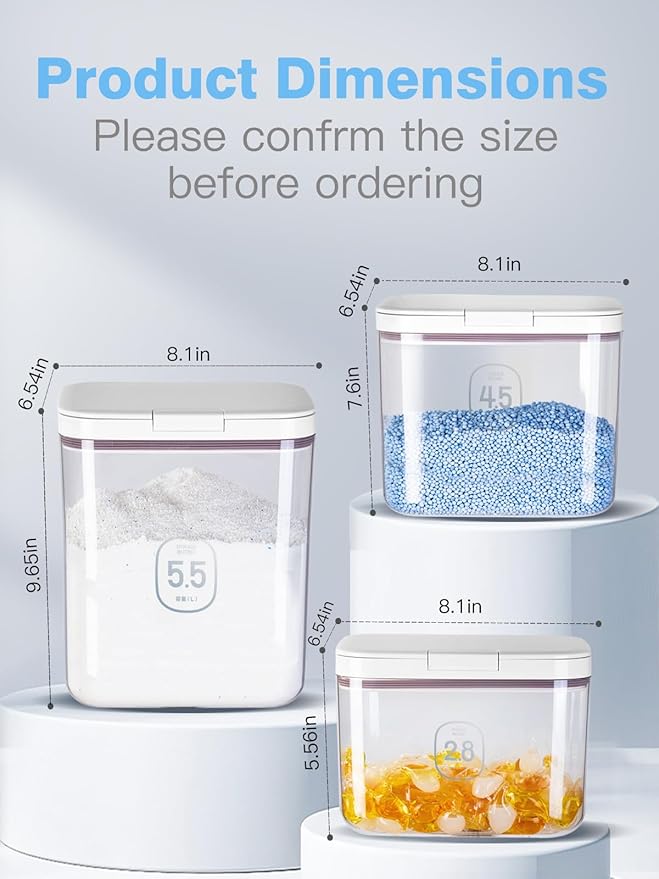LivLab Mker Laundry detergent dispenser with One-Press Lid,for laundry room organization,Clear PET laundry powder container with Measuring Cup,laundry pods container 4.5L/10Lbs/160oz(220 Pods)