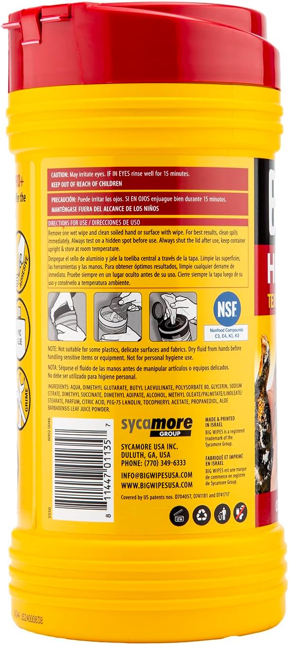 BIG WIPES Heavy Duty Industrial Hand Cleaning Wipes, Textured Scrubbing Degreaser Wipes for Mechanics and Tool Cleaner – 80 Count Canister (8 Pack)