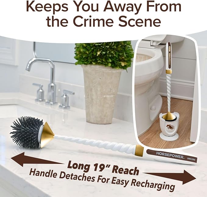 Horsepower Unicorn Gold Edition Electric Toilet Brush – Extra-Long Run Time Motorized Power, 360° Flexible Silicone Bristles, Rechargeable for Effortless Deep Cleaning