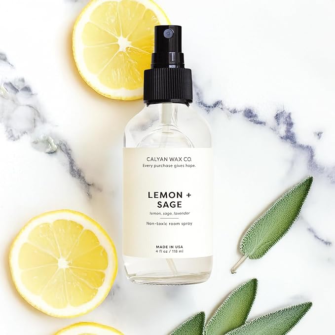 Calyan Wax Co. Lemon & Sage Room Spray - Non Toxic Air Freshener - Natural Room Deodorizer with Essential Oils - Air Freshener Spray for Home - 4 fl oz