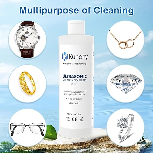 KUNPHY Sonic Jewelry Cleaner, Professional Sonic Cleaner Machine 46kHZ 12 oz, Glasses Cleaner for Retainer, Jewelry, Ring, Silver, Dentures