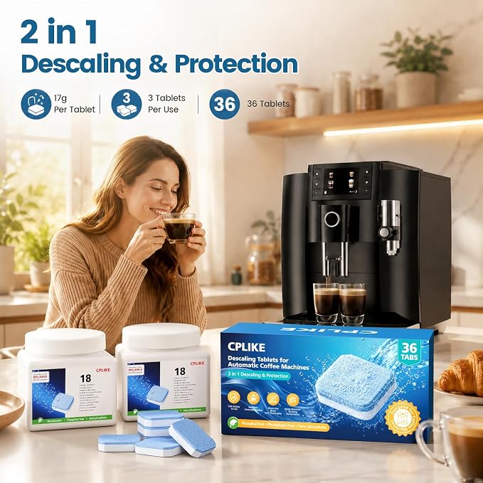 CPLIKE Descaling Tablets for Jura Automatic Coffee Machines, 2-Phase Coffee Machine Cleaner & Decalcifying Tablets for Jura, Extends Machine Life, Preserves Coffee Flavor, 36 Tablets