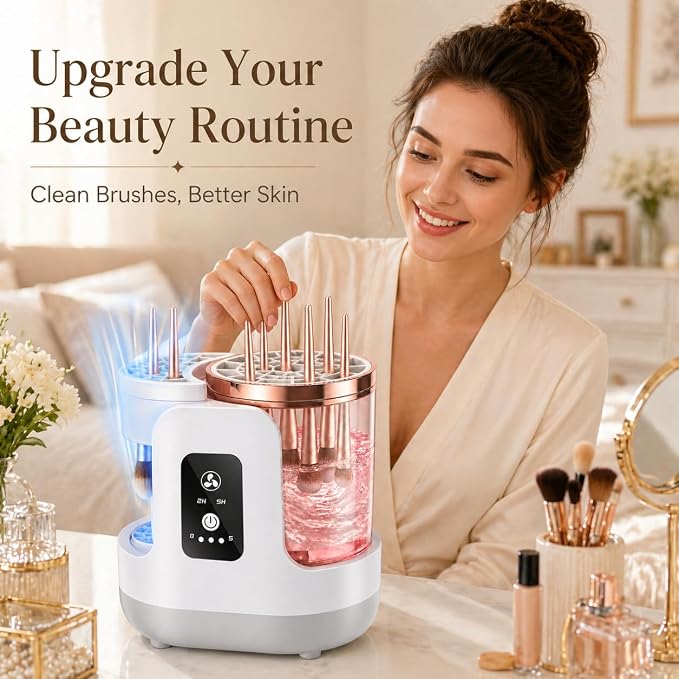 Electric Makeup Brush Cleaner Machine with Automatic Cleaning and Drying Functions Portable Makeup Brush Cleaner for All Size of Makeup Brushes Gifts for Makeup Lovers