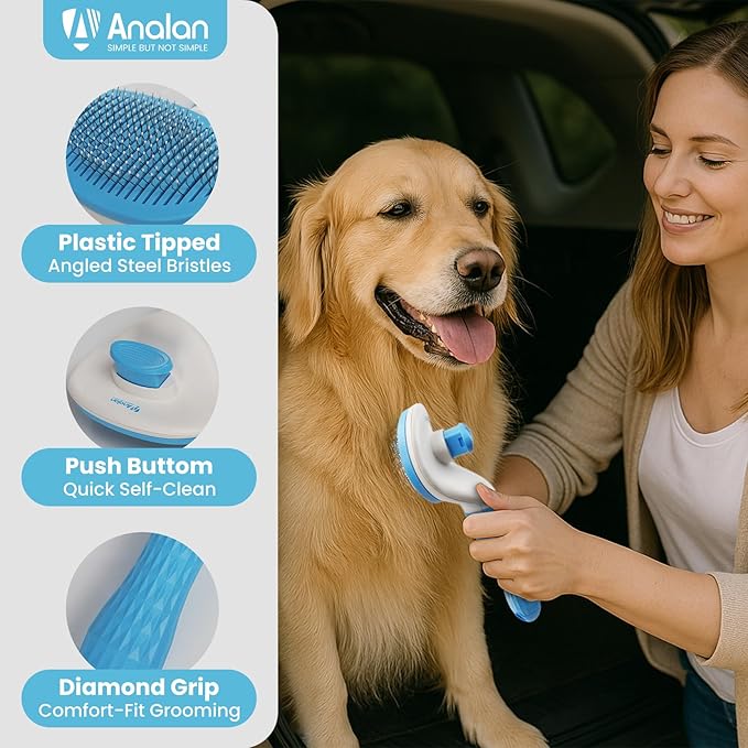 Analan Pet Hair Remover Brush 3in1, Dog&Cat Hair Remover, Dog&Cat Slicker Brush, Perfect for Furniture, Carpets, Couch, Rug, Bedding for Auto Detailing Tool