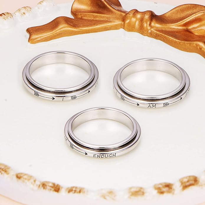 S925 Sterling Silver Spinner Fidget Anxiety Worry Relieving Boredom ADHD Autism Band Rings