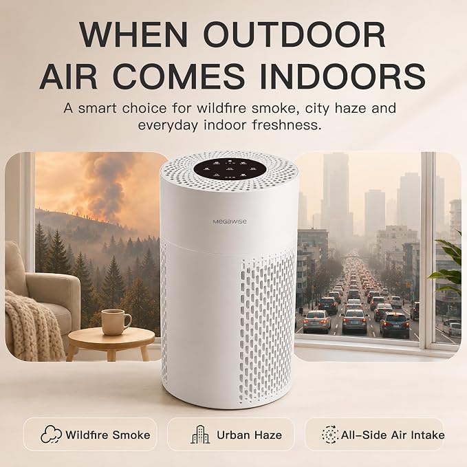 MEGAWISE Air Purifier EPI235A for Small Rooms | H13 True HEPA Filter | Removes Dust, Smoke, Pet Hair | Ideal for Home, Office, Bedroom