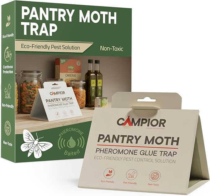 Pantry Moth Traps with Pheromones (6 Pack) – Non‑Toxic, Odor‑Free Sticky Glue Traps for Pantry Moth Treatment & Prevention, Targets Web‑Spinning Food Moths, for Kitchens & Food Storage