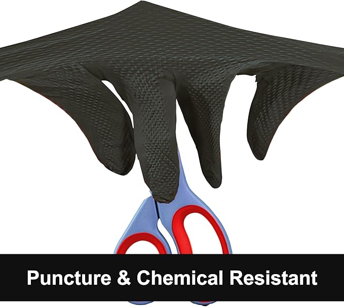 GLOVEWORKS Black Nitrile Gloves 6 Mil, Disposable, Raised Diamond Texture, Latex Free, Food Safe, Industrial Mechanic Glove