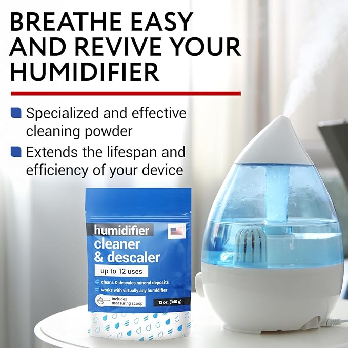 IMPRESA Humidifier Cleaner & Descaler Powder - 12 Oz, 12 Uses - Citric Acid Powder & Bacteriostatic Water Mineral Remover - Cleaning Solution for Humidifiers