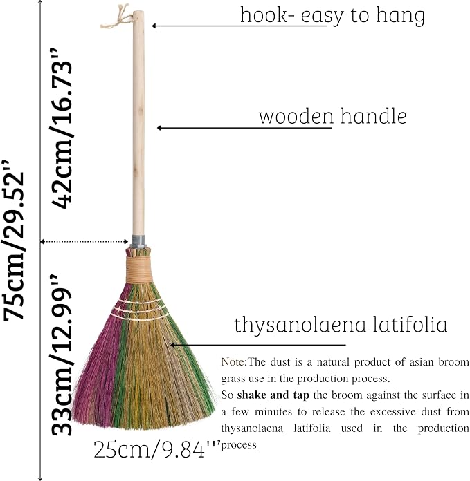 Vietnamese Colorful Straw Soft Broom, Natural Whisk Broom Sweeping Broom, Broom for Cleaning, Decorations Item Indoor Outdoor, Wedding Broom with 29.52" Length