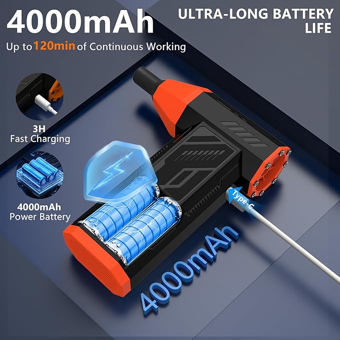Hair Driers, 130000RPM Electric Air Duster for PC&Keyboard Cleaning，4-Speed Cordless Turbo Fan Rechargeable Reusable Compressed Air Blaster