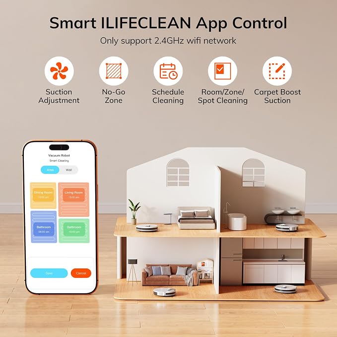 ILIFE A30s Robot Vacuum, 10000Pa Max Suction Robotic Vacuum Cleaner | LiDAR Navigation, Home Mapping, No-Go Zone, 150 Mins, 2.4G App, Voice and Remote Control, for Hard Floor, Carpet and Pet Hair