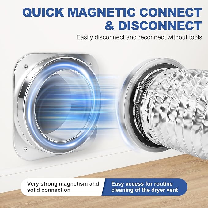 Magnetic Dryer Vent Coupling – Easy Quick Connect & Disconnect Hose Kit with Strong Magnet,Airtight Seal & Self-Alignment Design–Easy Installation & Cleaning-Included a 2.9ft 4" Duct & 2 Clamps