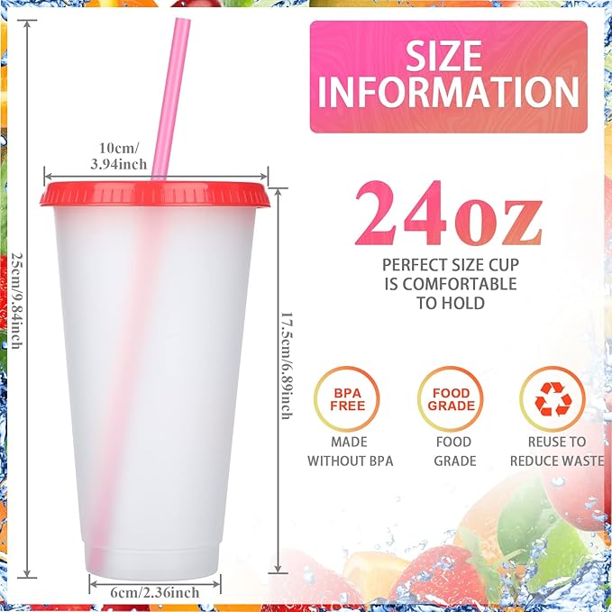 Honeydak 15 Pack Tumbler with Straw and Lid Bulk Cups for Gifts Water Bottle Iced Coffee Travel Mug Cup Reusable Plastic Tumblers for Party Birthdays 24-27 oz (Stylish Color)