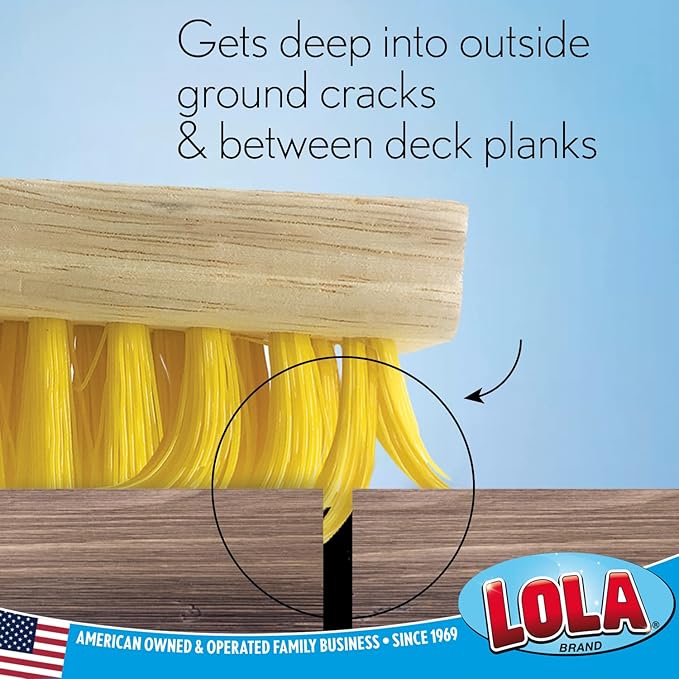 LOLA Deck Scrub Brush with Stiff Bristles, Heavy Duty Outdoor Scrub Broom for Patios, Decks, Concrete & Tile, Removes Dirt, Grime, Leaves & Snow, Wet or Dry Use, 1 Count