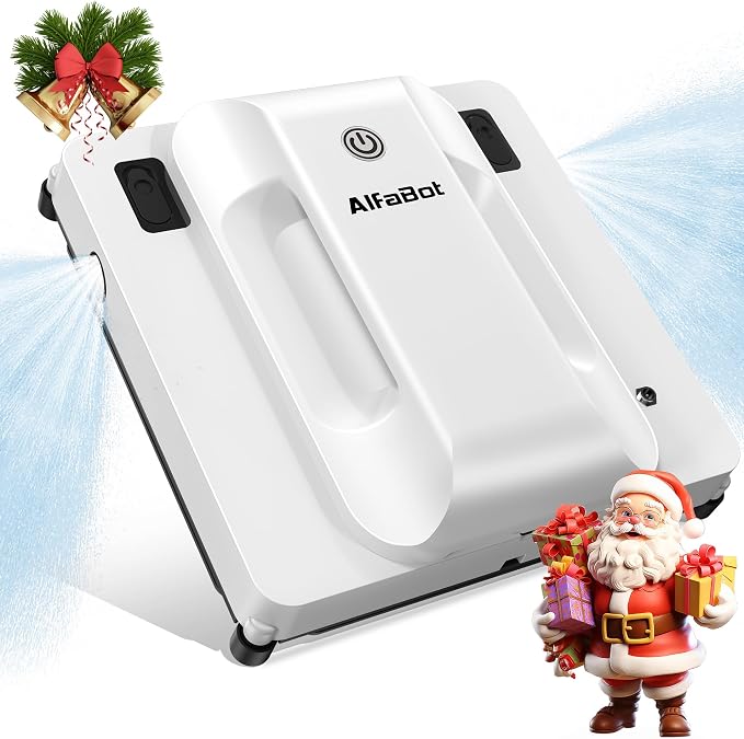 AlfaBot Window Cleaner Robot, Upgraded Intelligent Dual Water Spray & 3800PA Suction Power Window Cleaner with Edge Detection Technology, Perfect for High-Rise Windows, Tiles and Glass, Outdoor Use
