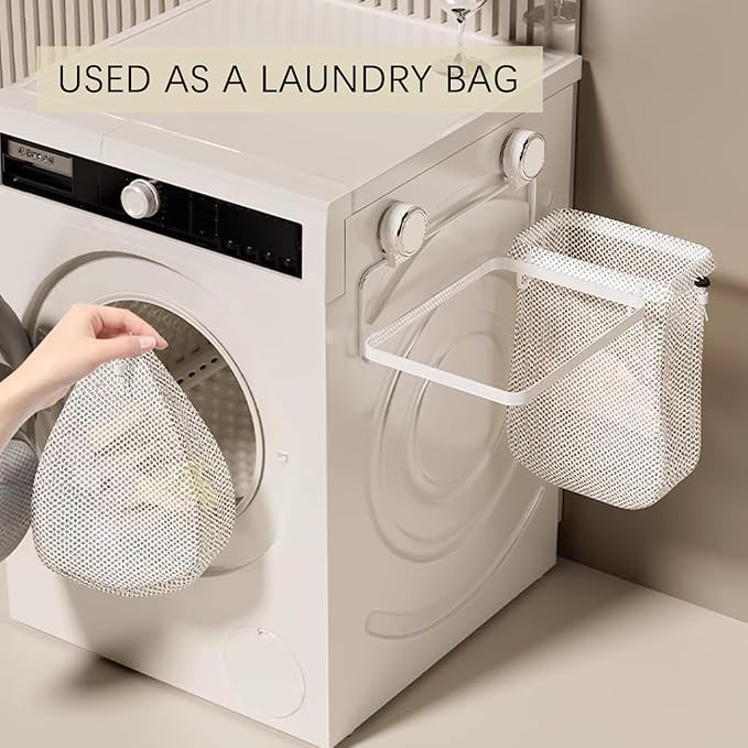 Suction Cup Mesh Laundry Hamper Wall Mounted Collapsible Clothes Organizer Removable Storage Bags for Bathroom Lavatory