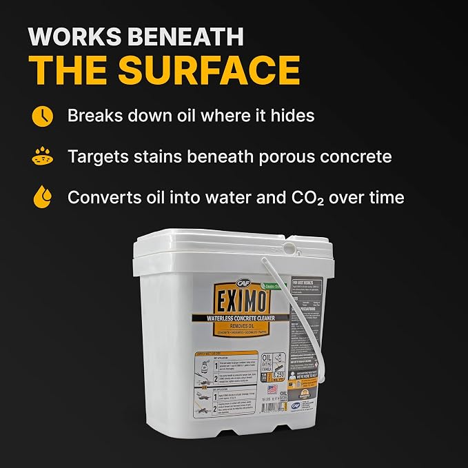 CAF Outdoor Cleaning EXIMO Waterless Concrete Cleaner, Oil Stain Remover for Driveway, Garage Floor, Basement and Walkway Surfaces, Natural Concrete Cleaner Powder Treatment, 36 lb Container