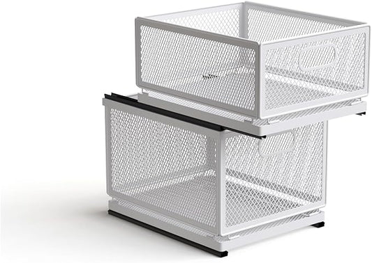 Pull Out Cabinet Organizer, Slide Out Drawers Fixed with Adhesive Nano Film, Pantry Shelves Sliding Drawer Storage Organization for Kitchen (Double Layer 11.8*9.4*14.45inch/30*24*36.7cm)