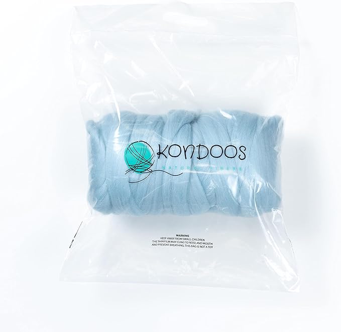 Colored Natural Wool roving, 1 lb. Best Wool for Needle Felting, Wet Felting, handcrafts and Spinning. (Light Blue, 1 lb)