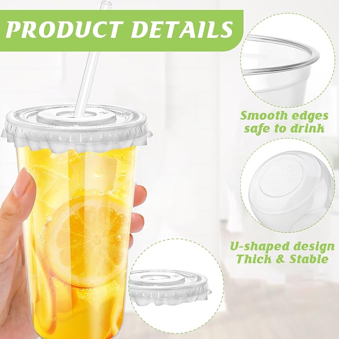 20oz Disposable Stemless Glasses with Flat Lids and Straws,PET Disposable Drinking Cups,Clear Plastic Wine Glasses for Parties Birthday,Wedding,Meeting,Christmas Party Supplies. (50, Transparent)