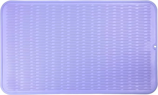 MicoYang Silicone Dish Drying Mat for Multiple Usage,Easy clean,Eco-friendly,Heat-resistant Silicone Mat for Kitchen Counter or Sink,Refrigerator or Drawer Liner Light Purple 3XL 28 inches x 18 inches
