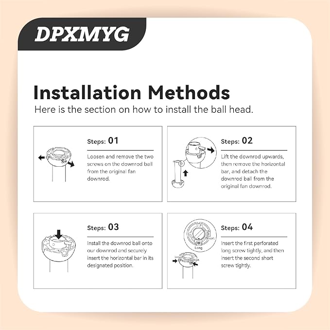 4 inch White Ceiling Fan Downrod with Ball Head, Downrod for Ceiling Fan, 1 inch Outside Diameter, Suitable for a Wide Range of Fans (with Ball Head, Not Threaded)
