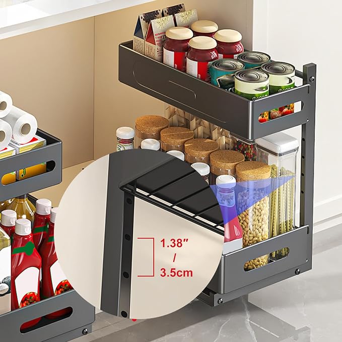 HABITLLO Under Sink Organizer, 2 Tier Bathroom Cabinet Organizer with Adjustable Height, Sliding Cabinet Basket Organizer Drawer for Kitchen, Bathroom, Laundry, Pantry