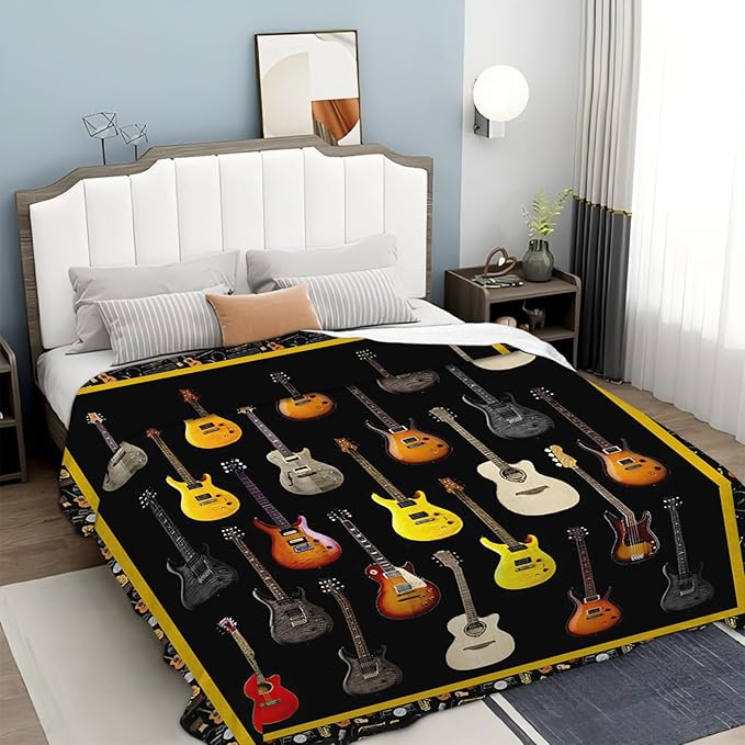 Tijuboni Guitar Music Throw Blanket Guitar Gifts for Girls Boys Women Men Kids Adults Soft Flannel Fleece Blanket for Couch Sofa Bed Home Decor 50"x60"