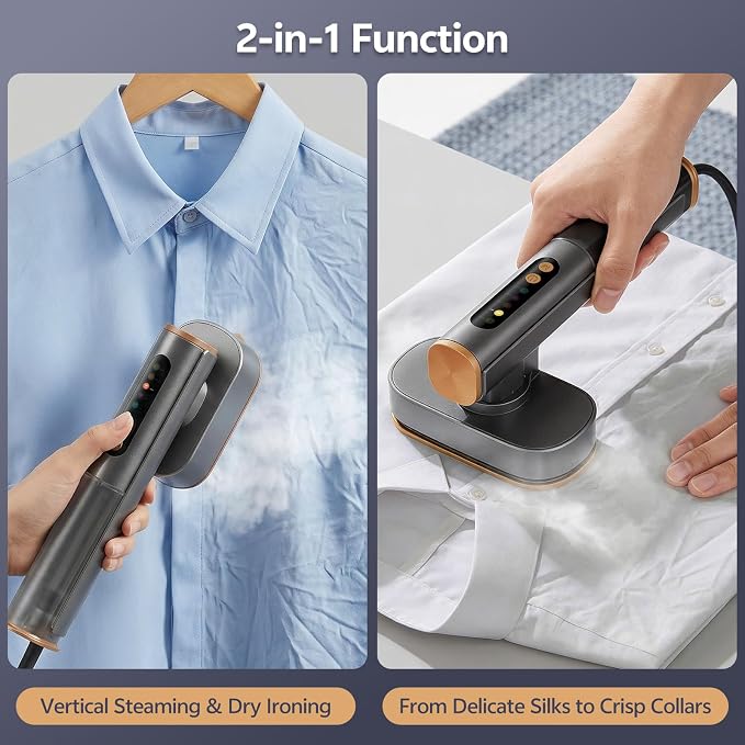 Travel Steamer for Clothes, Dual Voltage 100-240V Portable Garment Steamer, 2-in-1 Steamer & Iron, 15s Fast Heat-Up Quick Wrinkle Removal, Compact Steamer for Travel & Home (Grey)