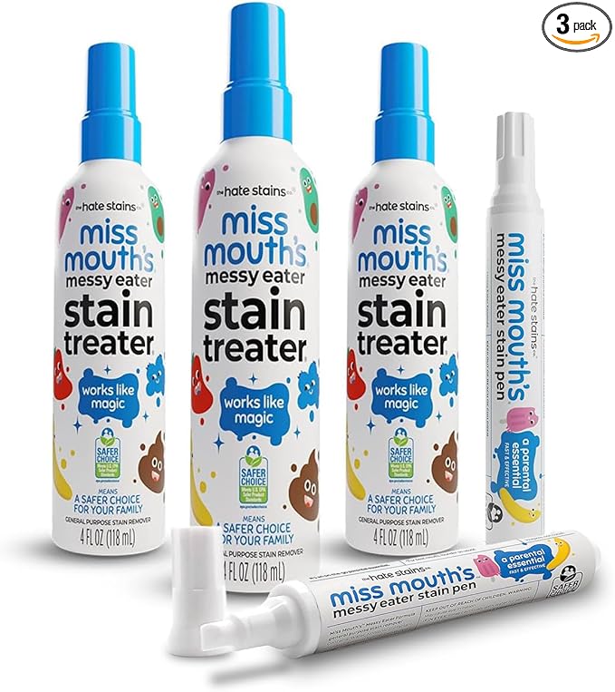 Miss Mouth's Messy Eater Stain Treater Pens & 4oz 3-Pack - On-the-Go Spot Remover for Clothes - Portable Baby Stain Spray, Newborn Essentials