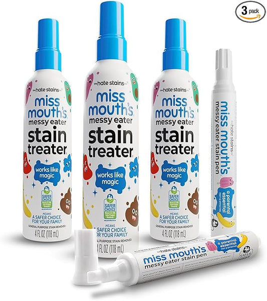 Miss Mouth's Messy Eater Stain Treater Pens & 4oz 3-Pack - On-the-Go Spot Remover for Clothes - Portable Baby Stain Spray, Newborn Essentials
