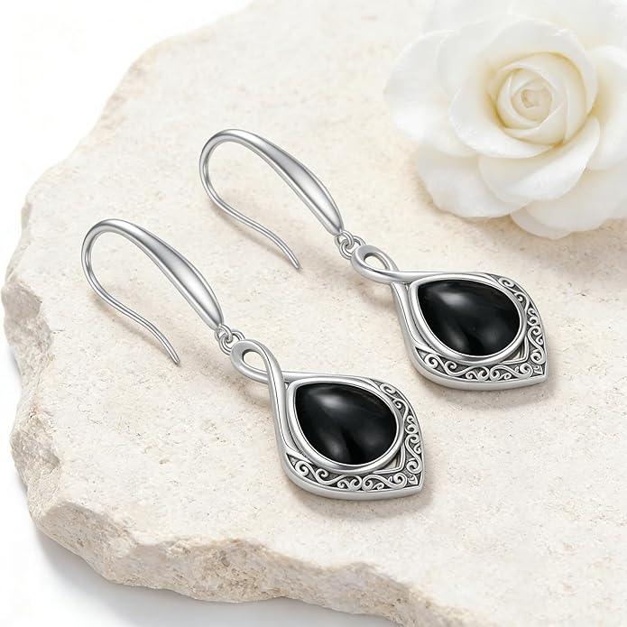 PELOVNY Celtic Knot Filigree Earrings for Women 925 Sterling Silver Moss Agate/Birthstone Infinity Earrings Birthday Christmas Jewelry Gifts for Mom Daughter Wife Sister