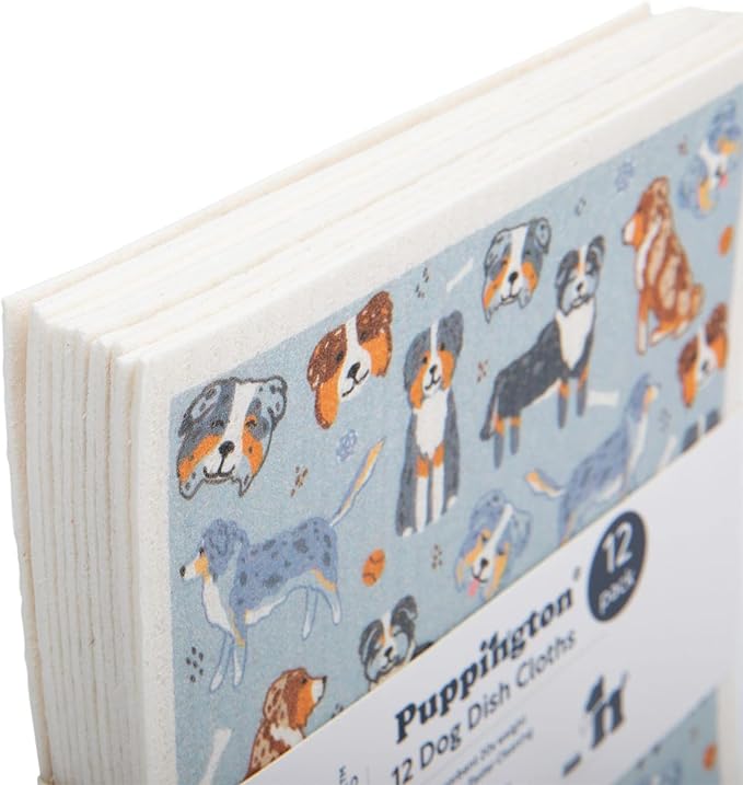 Puppington Pupper Towels 12 Pack Swedish Dishcloths for Kitchen - Dog Dish Towels - Swedish Dish Cloths for Kitchen - Dog Mom Mothers Day Gifts for Women - Eco Friendly (12 Breeds)