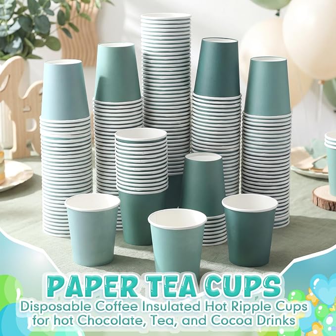 200 Pcs Sage Green Paper Cups 7 oz Disposable Party Cups Bulk for Birthday Rainbow Party Supplies DIY and Holiday Hot Cold Beverage