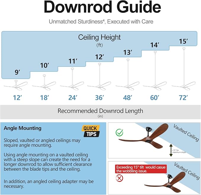 48 INCH Ceiling Fan Downrod With Extended Wires,1 inch Outside Diameter, Extension Rod Only Ceiling Fans Compatible, Not Threaded(Black)