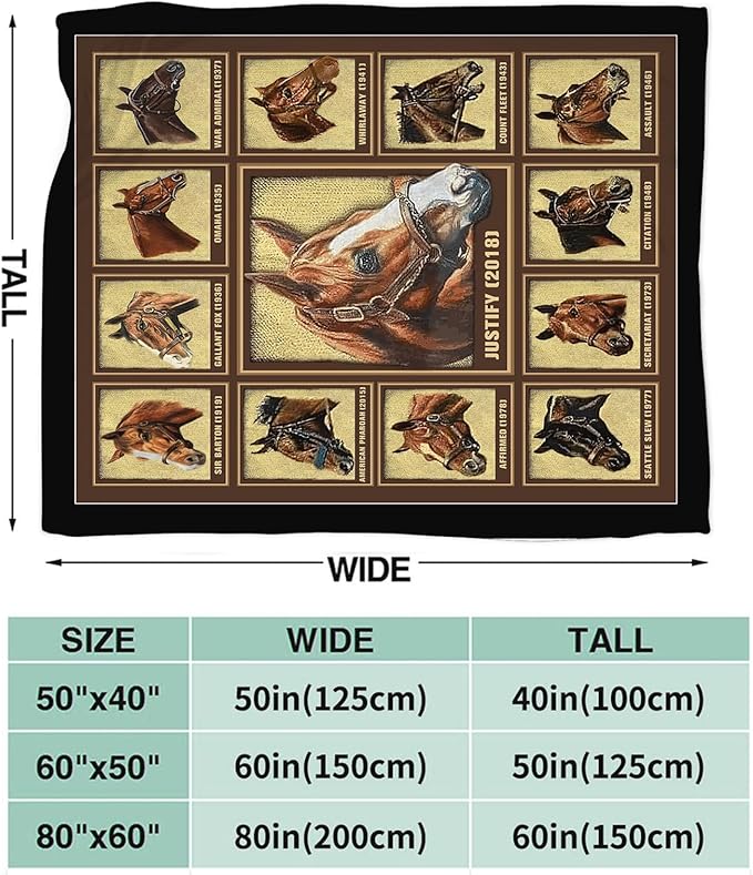 Tijuboni Racing Horses Throw Blanket Horse Gifts for Girls Boys Women Men Kids Adults Soft Flannel Fleece Blanket for Couch Sofa Bed Home Decor 40"x50"
