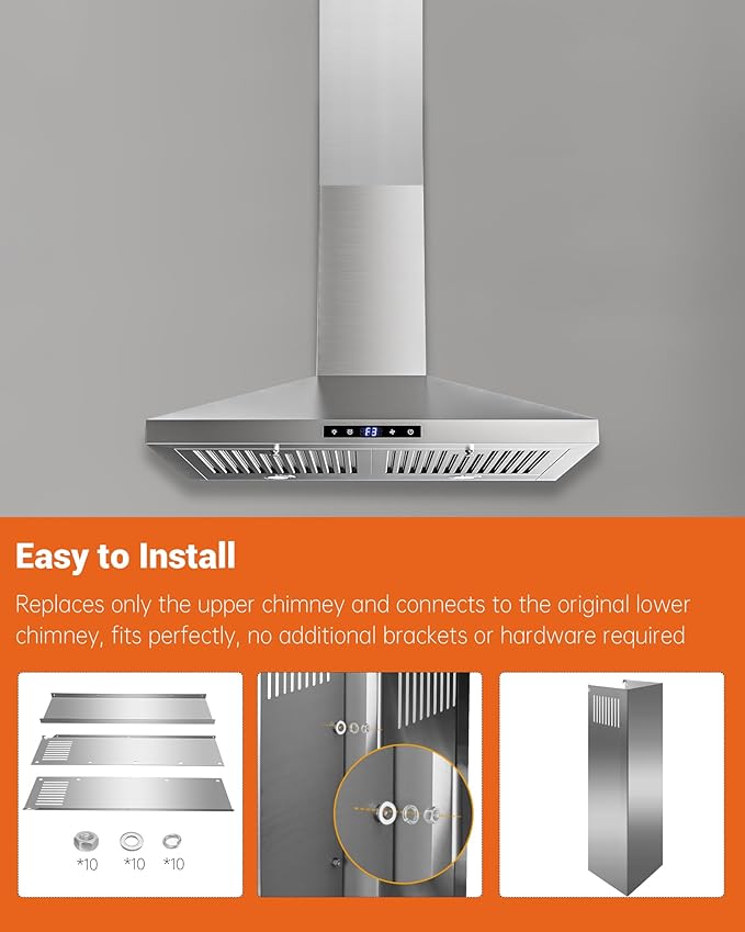 31.5" x 8" x 6.7" Range Hood Chimney Extension Fit for SNDOAS GD24 GD17 (Assembly Required), Stainless Steel Range Hood Extension Duct Cover (Upper Piece) Make Sure You Confirm the Chimney Size