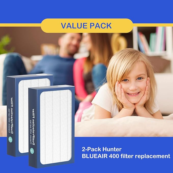 Classic 400 Series DualProtection Filter Replacement Compatible with BLUEAIR Classic 400 Series Air Cleaner Purifiers, 480i, 402, 403, 405, 410, 450E, 455EB, HEPA Filter with Activated Carbon, 2 Pack